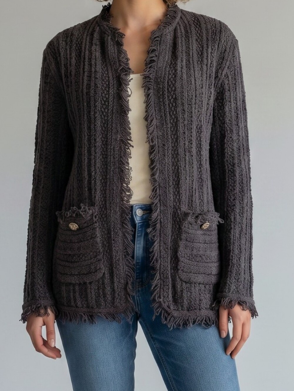 J. Crew Black Textured Cable Knit Open-Front Sweater Jacket S